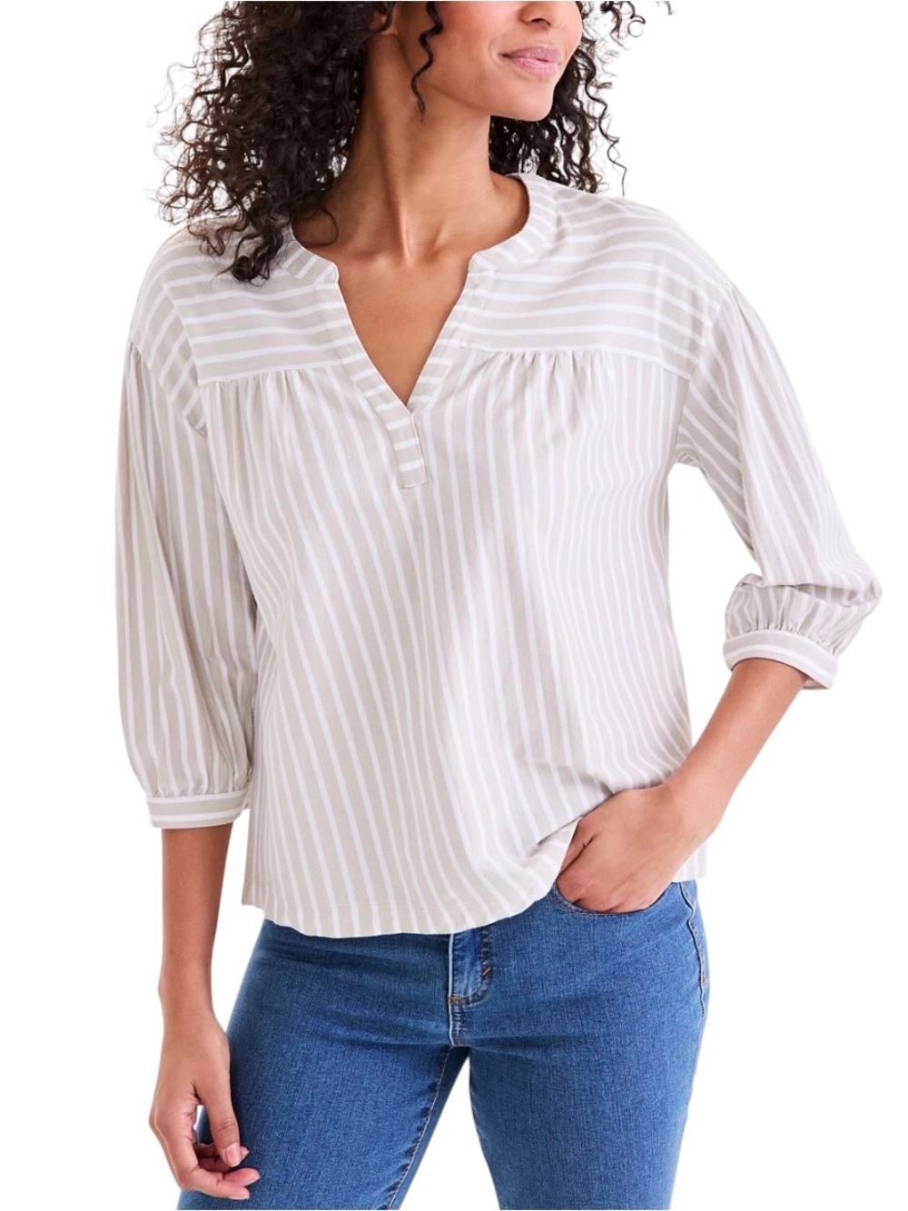 Style & Co. Women's Striped 3/4-Sleeve Split-Neck Top Blouse XXL